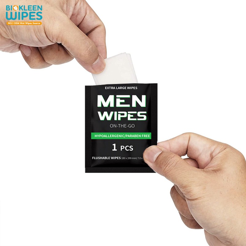 Men Wipes Supplier - Biokleen OEM Free Sample 100 Count Fragrance Free Vitamin-E & Aloe Mens Flushable Face Body