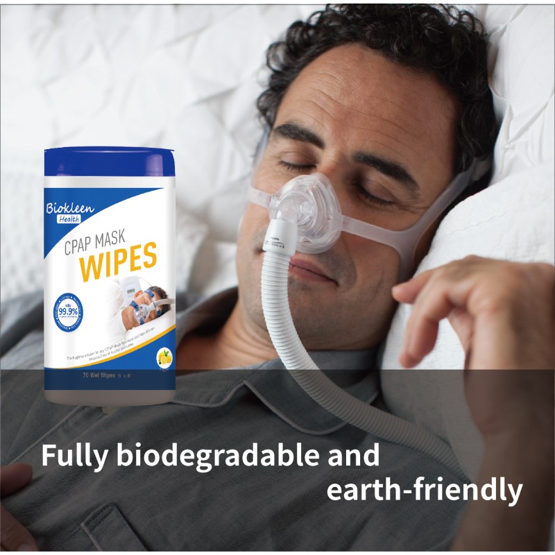 CPAP Wipes Factory - Biokleen OEM EPA-Registered 70ct Wipe 100% Cotton Travel Size Biodegradable Organic Fabric CPAP
