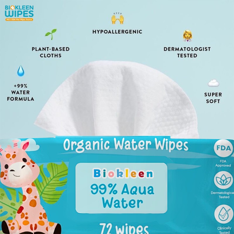 Disposable Wipes Factory - Biokleen OEM Free Sample 72ct Spunlace Nonwoven Disposable Biodegradable Baby Wipes Alcohol-Free