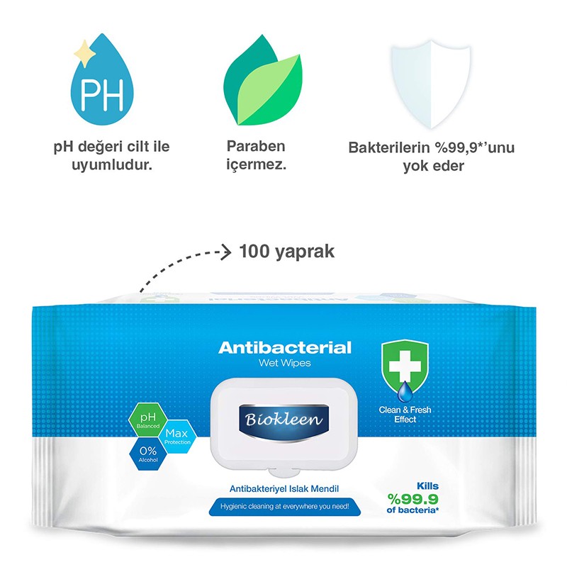 Antibacterial Wipes Manufacturer - Biokleen Private Label OEM 100PCS Clean Fresh Hand Antibacterial Cleaning Wet Wipes