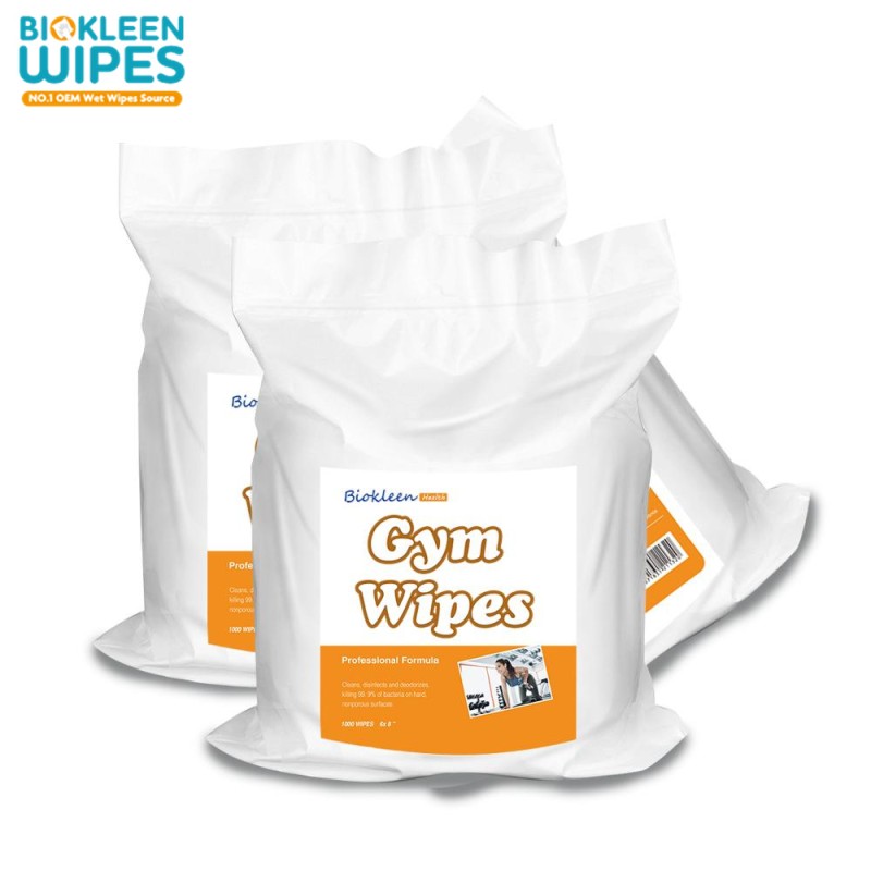 Gym Cleaning Wipes Supplier - Biokleen Hot Selling 800 1200 Count Custom Floor Stainless Steel Nonwoven Spunlace Gym