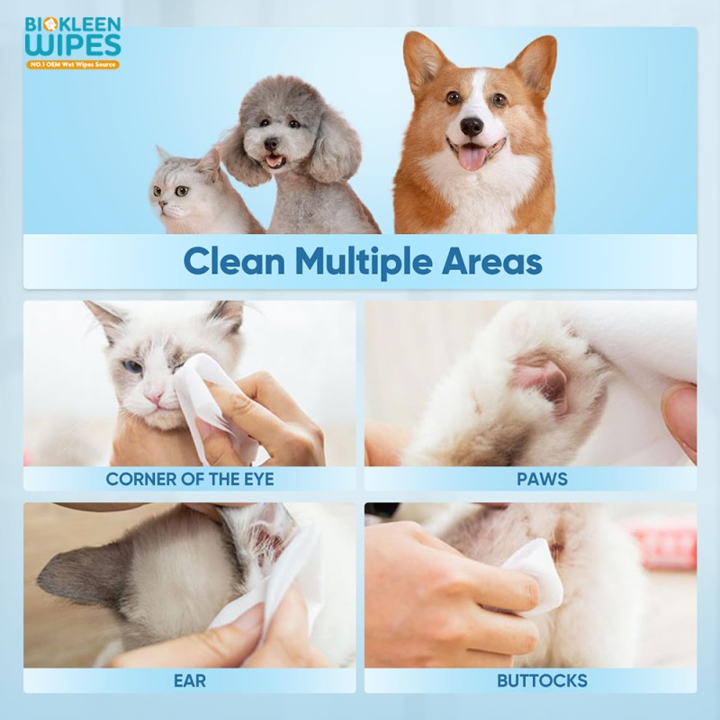 Pet Wipes Supplier - Biokleen 80PCS Free Sample Pet Wipes Dog Ear Vitamin E Dog Wipes Cleaning Pet Wet Wipes