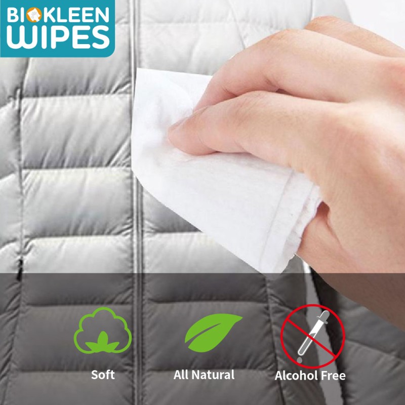 Clothes Clean Wipes Supplier - Biokleen Custom 50pcs Non Woven Down Jacket Clean Decontaminant Cleansing Wet Wipes