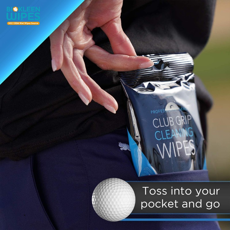 Golf Wipes Supplier - Biokleen OEM 20 Count Powerful Cleaner Removes Grime Dirt Sweat Unscented Golf Club Grip