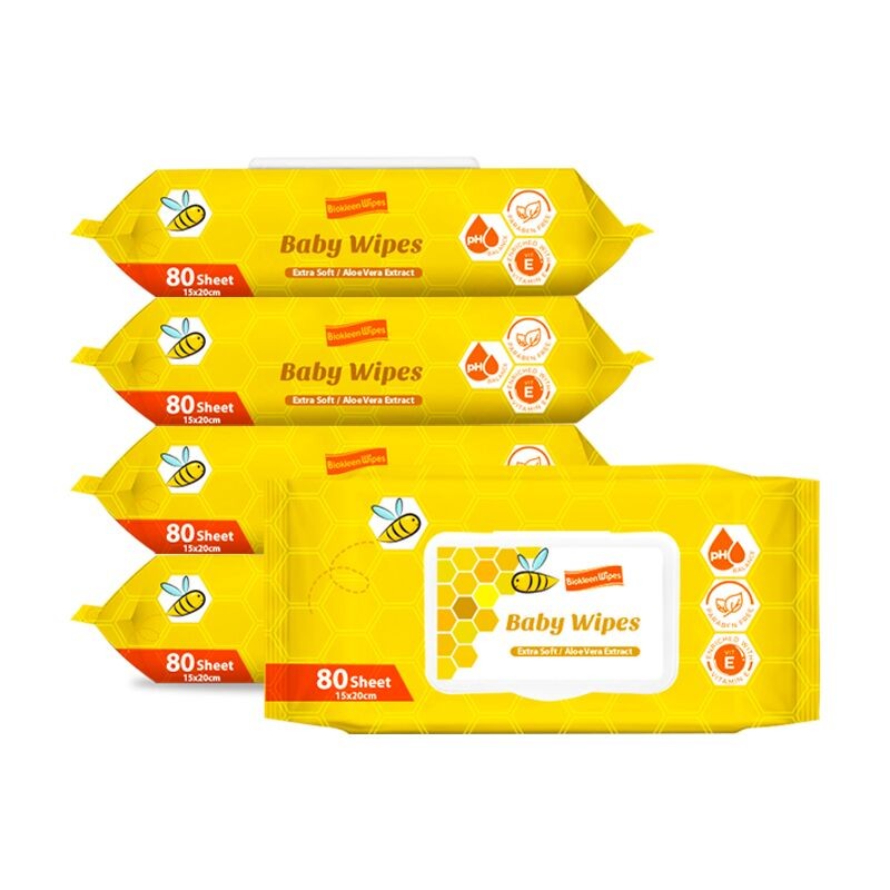 Cleaning Wipes Manufacturer - Biokleen OEM Free Sample 80 PCS Lemon Scented Antibacterial Pure Water Baby Cleaning Wipes