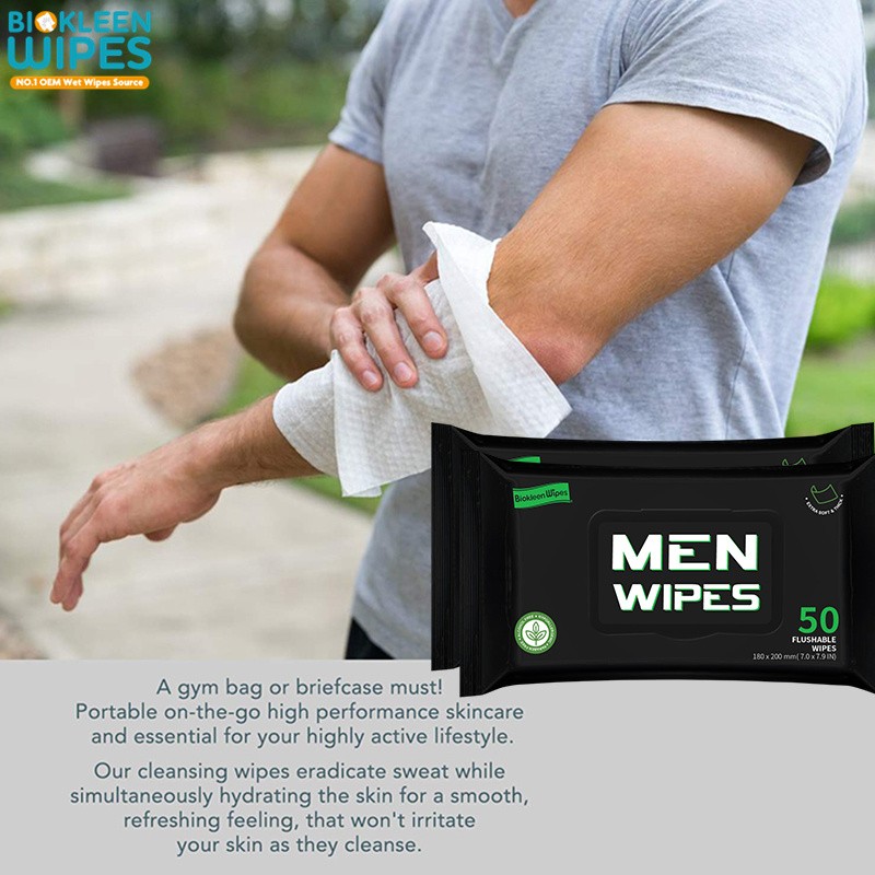 Men Wipes Supplier - Biokleen OEM Free Sample 100 Count Fragrance Free Vitamin-E & Aloe Mens Flushable Face Body