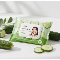 Facial Wipes Supplier - Biokleen Free Sample Custom Logo 60ct Cucumber Facial Cleansing Wipes Makeup Remover Wipes