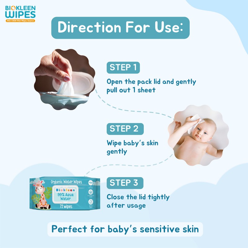 Disposable Wipes Factory - Biokleen OEM Free Sample 72ct Spunlace Nonwoven Disposable Biodegradable Baby Wipes Alcohol-Free