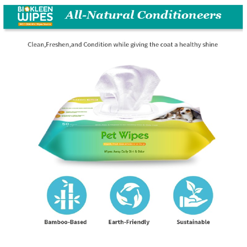 Non-woven Wipes Factory - Biokleen Super Soft 50ct Multipurpose Non-woven Material Puppy Cleaning Wipes Pet Safe