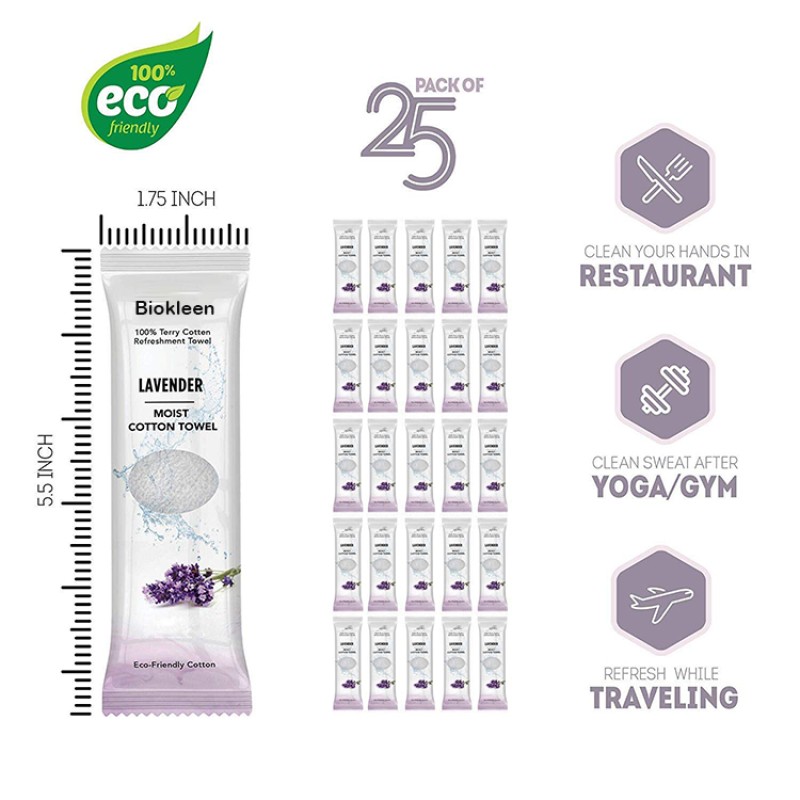 Refreshment Towels Factory - Biokleen 8 X 8 Inches Moist Terry Cotton Refreshment Towels White Mildly Lemon & Lavender