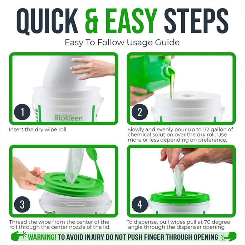 Industrial Wipes Manufacturer - Biokleen Best Selling Healthcare Strong Industrial Dry Wipes with No-Splash Bucket