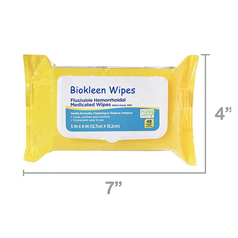 Hemorrhoid Wipes Supplier - Biokleen Free Sample Suitable Menstruation Flushable Moist Toilet Hemorrhoids Wipes Witch Hazel
