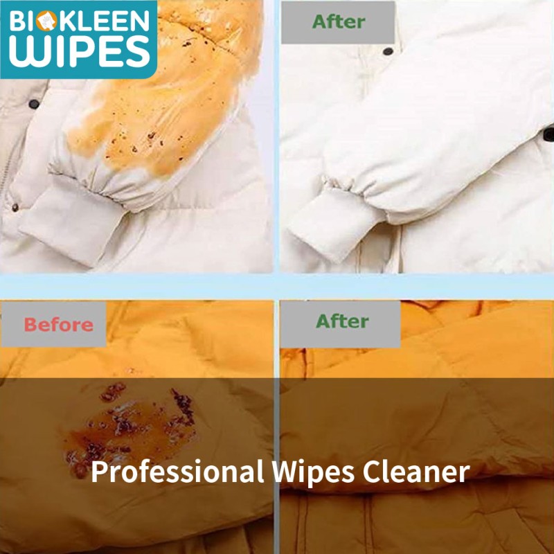Clothes Clean Wipes Supplier - Biokleen Custom 50pcs Non Woven Down Jacket Clean Decontaminant Cleansing Wet Wipes
