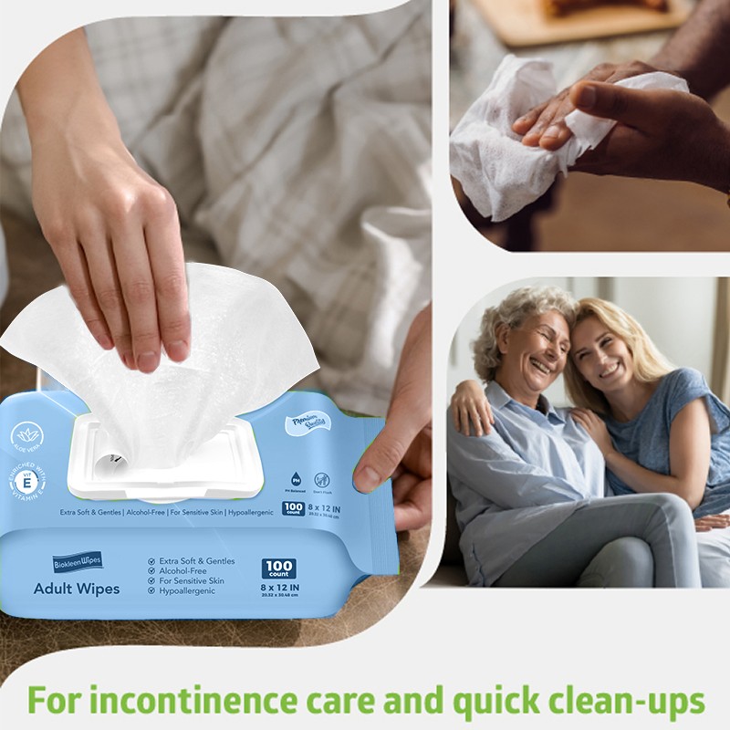 Adult Body Wipes Supplier - Biokleen Free Sample Large Sheet Adult Body Wet Wipes Adult Wipes with Aloe for Adult