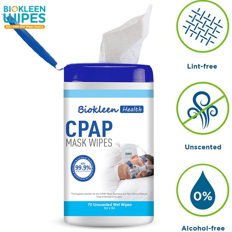 Skin Safe Wipes Supplier - Biokleen OEM Free Sample 70ct EPA-Registered Alcohol-free Unscented Skin Safe CPAP Cleaning