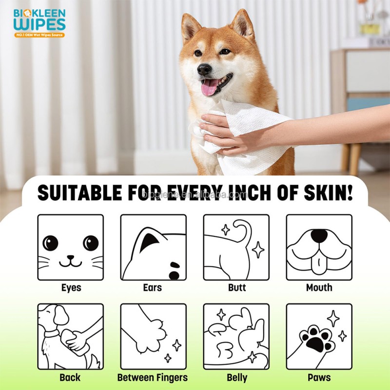 Pet Wet Wipes Factory - Biokleen Custom 60PCS Disposable Eco-friendly Biodegradable Bamboo Pet Dog Wet Grooming Wipes