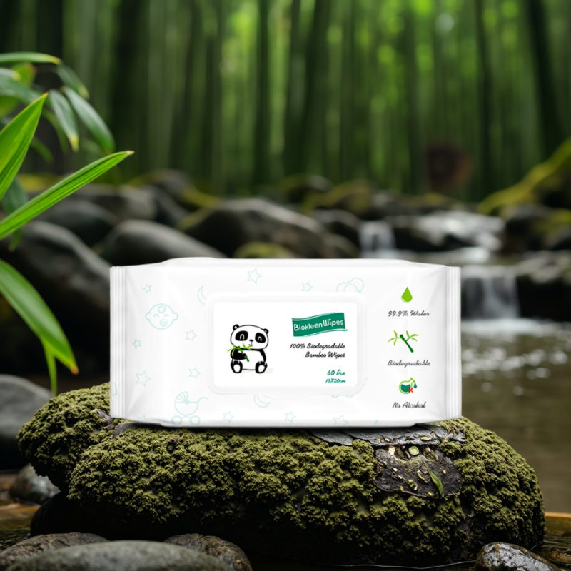 Baby Tissue Wipes Factory - Biokleen OEM 60pcs Eco-friendly 100% Bamboo Biodegradable Organic Natural Water Hypoallergenic