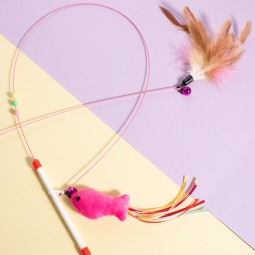 Cat Fishing Rod Supplier - Retractable Feather Toy with Bell