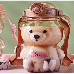 Children Water Bottle Supplier - 1000ml Cartoon Bear Straw