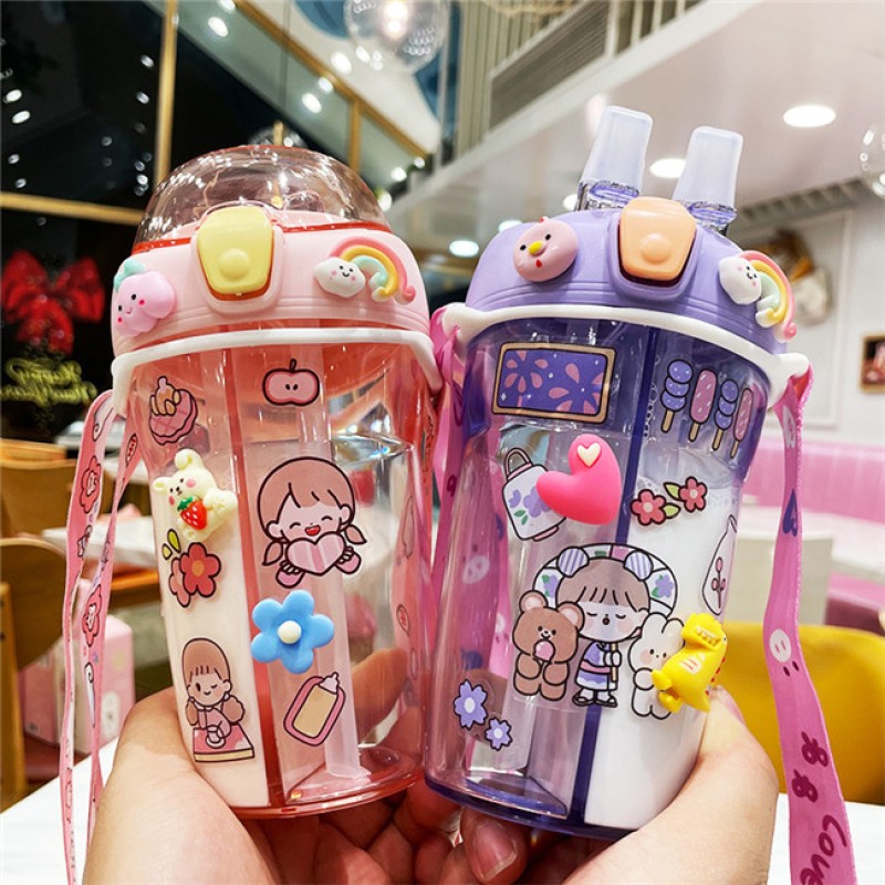 Kids Water Bottle Factory - 430ml Dual Straw Portable