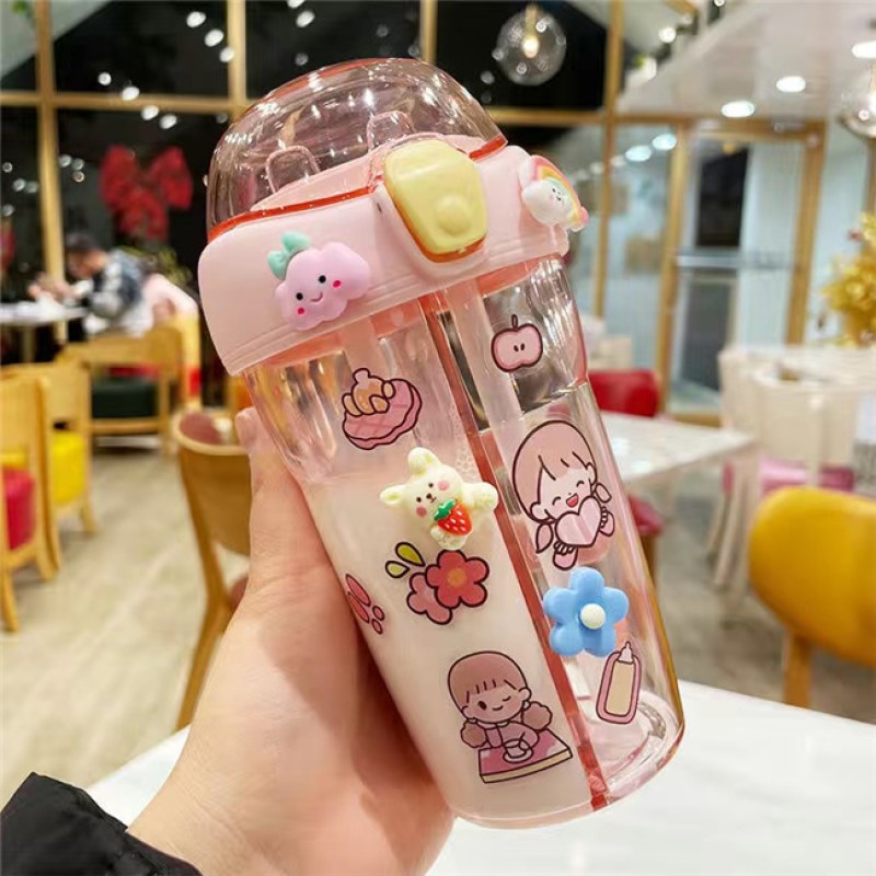 Kids Water Bottle Factory - 430ml Dual Straw Portable