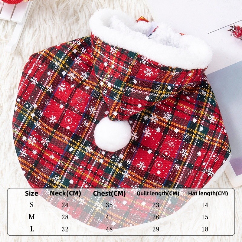 Pet Christmas Cape Factory - OEM Plaid Hooded Outdoor Wear
