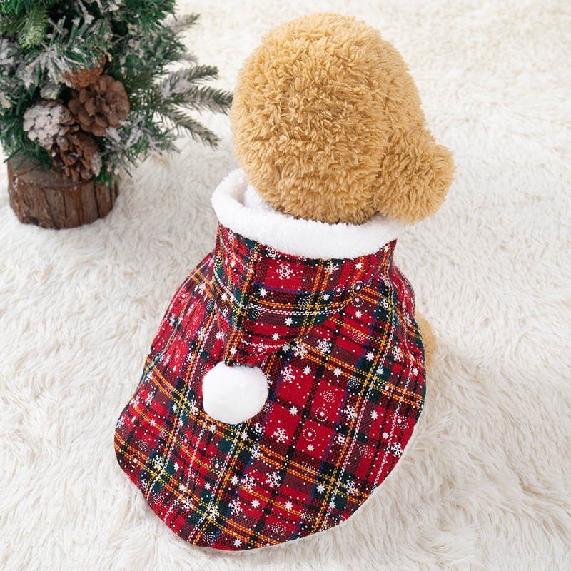 Pet Christmas Cape Factory - OEM Plaid Hooded Outdoor Wear