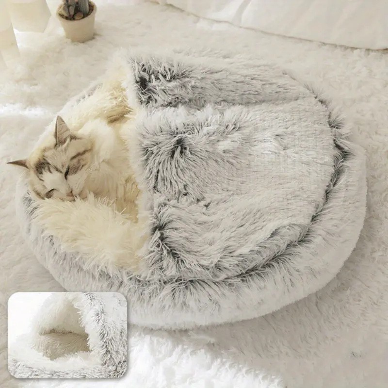 Pet Bed Wholesale - OEM Long Plush Semi-Enclosed Warm
