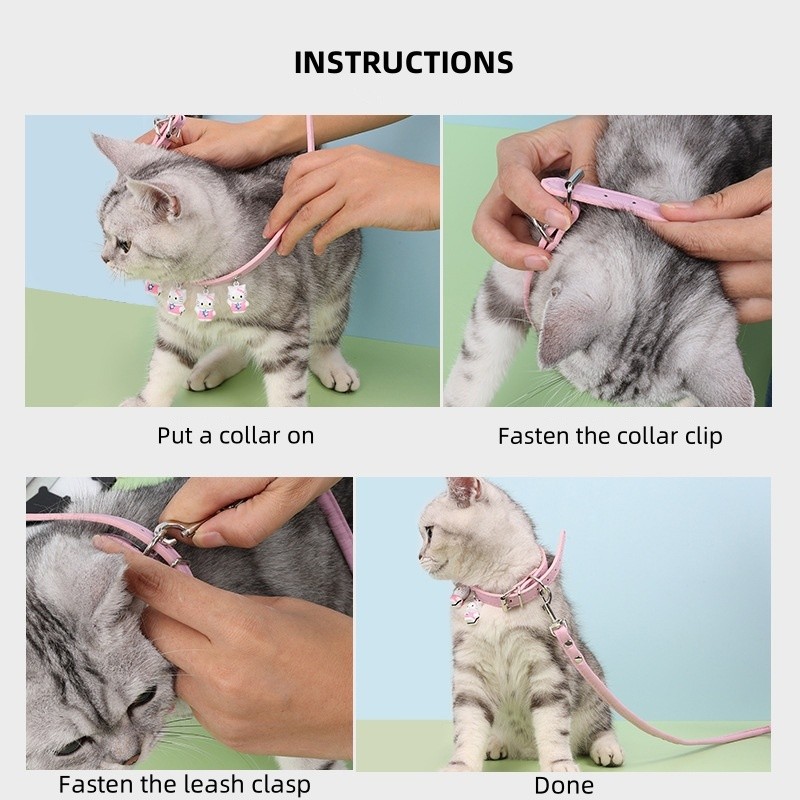 Cat Collar Set Wholesale - OEM Cute Cartoon PU Leash
