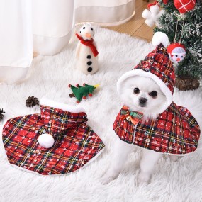 Pet Christmas Cape Factory - OEM Plaid Hooded Outdoor Wear