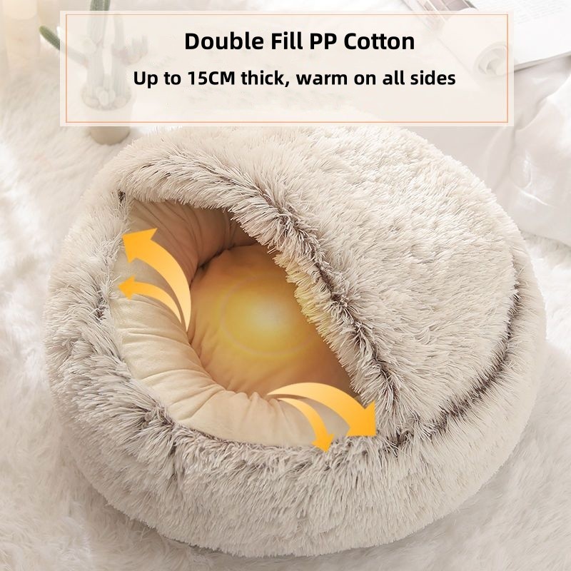 Pet Bed Wholesale - OEM Long Plush Semi-Enclosed Warm