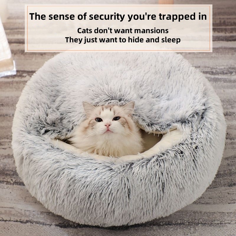 Pet Bed Wholesale - OEM Long Plush Semi-Enclosed Warm