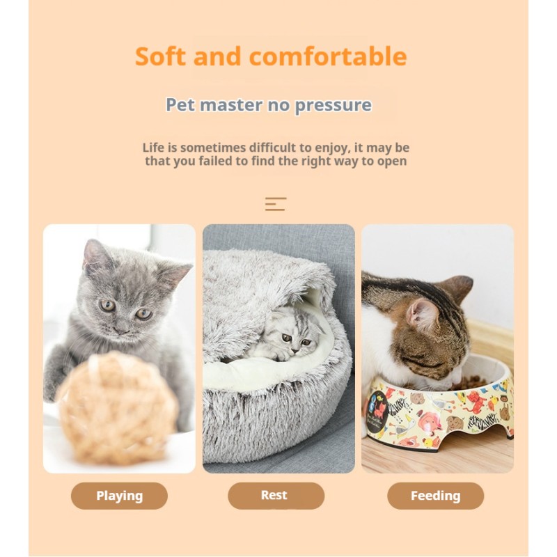 Cat Bed Manufacturer - OEM Long Plush Half Enclosed
