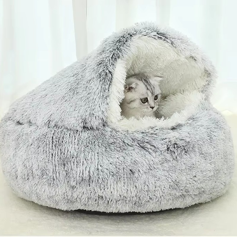 Cat Bed Manufacturer - OEM Long Plush Half Enclosed