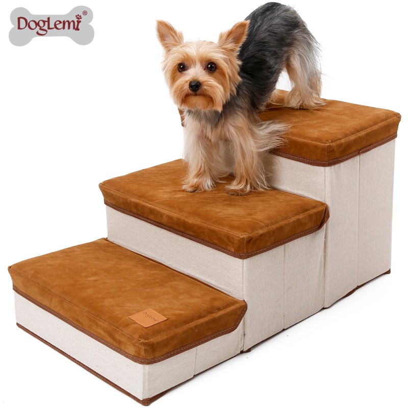 Dog Stairs Supplier - Luxury 3-Step Linen Fabric