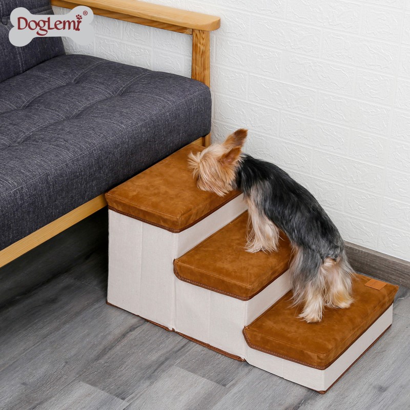 Dog Stairs Supplier - Luxury 3-Step Linen Fabric