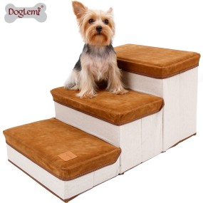 Dog Stairs Supplier - Luxury 3-Step Linen Fabric