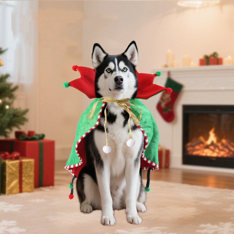 Pet Cape Manufacturer - OEM Christmas Elf Pom Pom Outfit