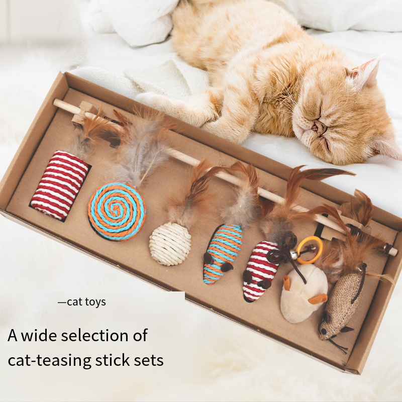 Cat Toy Factory - Wood Mouse Feather Interactive Teasing