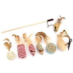 Cat Toy Factory - Wood Mouse Feather Interactive Teasing