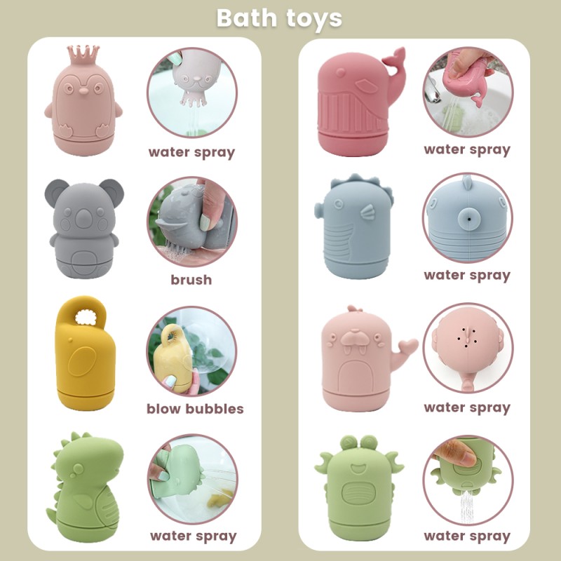 Baby Bath Toys Factory - OEM Spray Water Animal Silicone