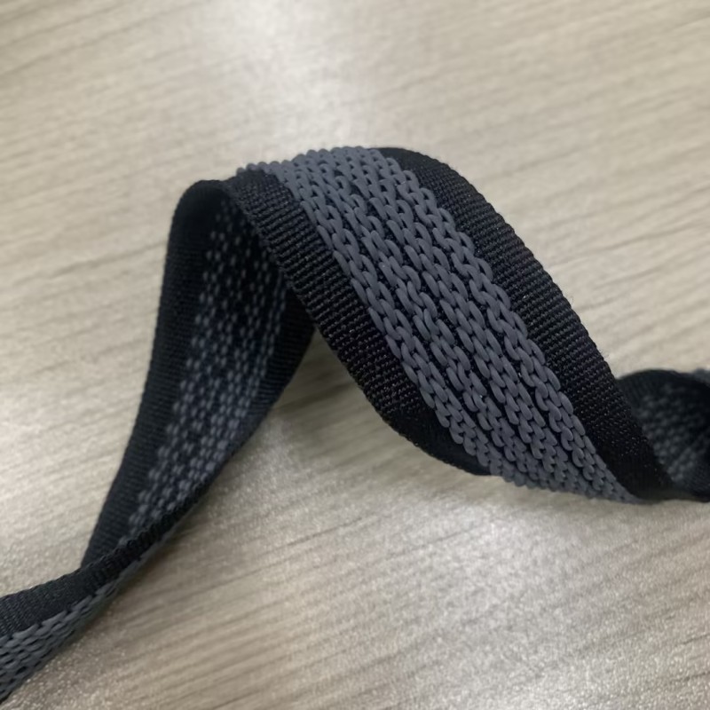 Non Slip Webbing Manufacturer - 25mm Black Woven Rubber Thread