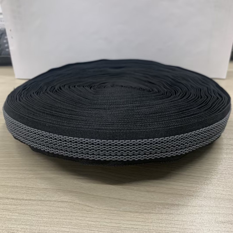 Non Slip Webbing Manufacturer - 25mm Black Woven Rubber Thread