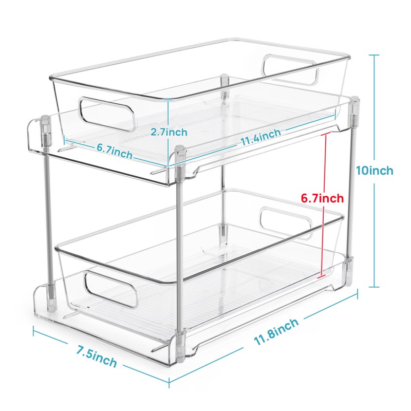 Bathroom Organizer Manufacturer - 2-Tier Clear Plastic Under-Sink