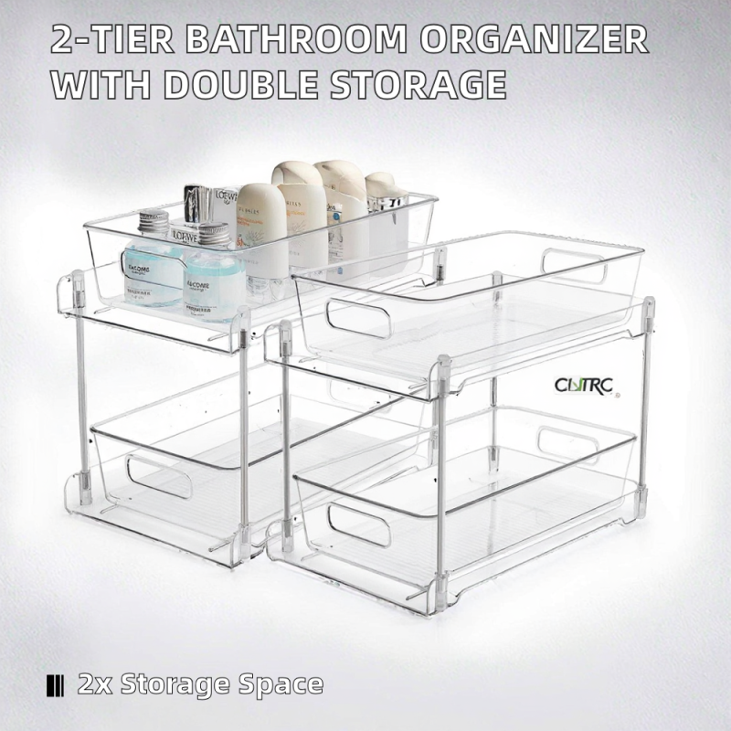 Bathroom Organizer Manufacturer - 2-Tier Clear Plastic Under-Sink