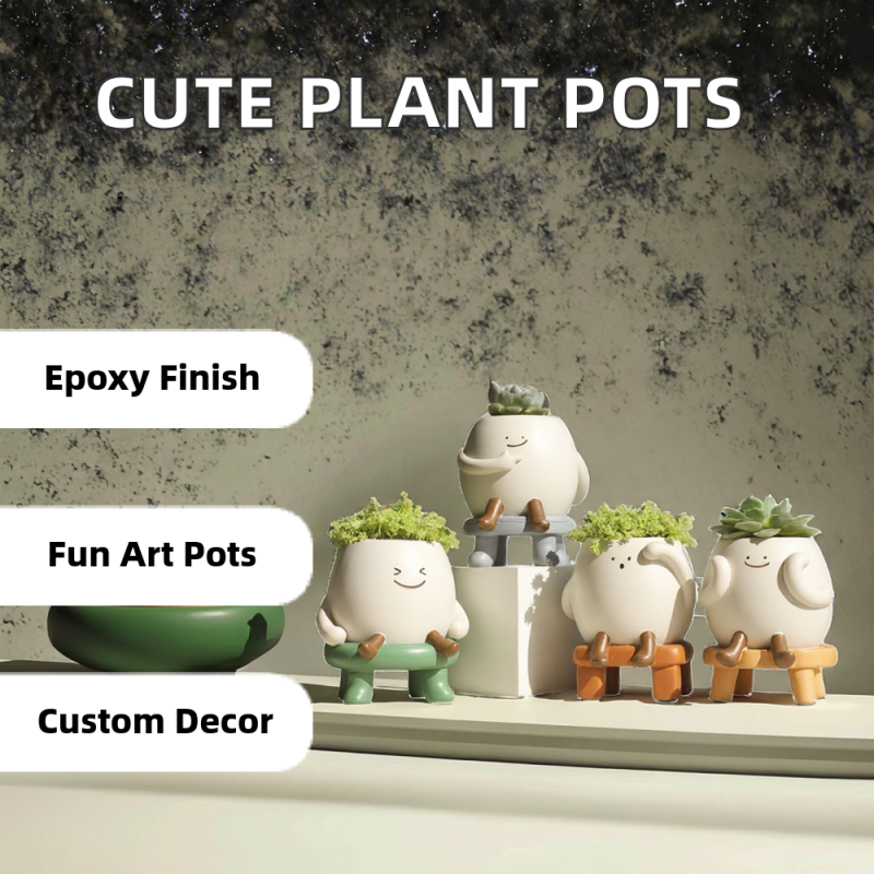 Resin Flower Pot Manufacturer - Cute Smiley Face Succulent Planter