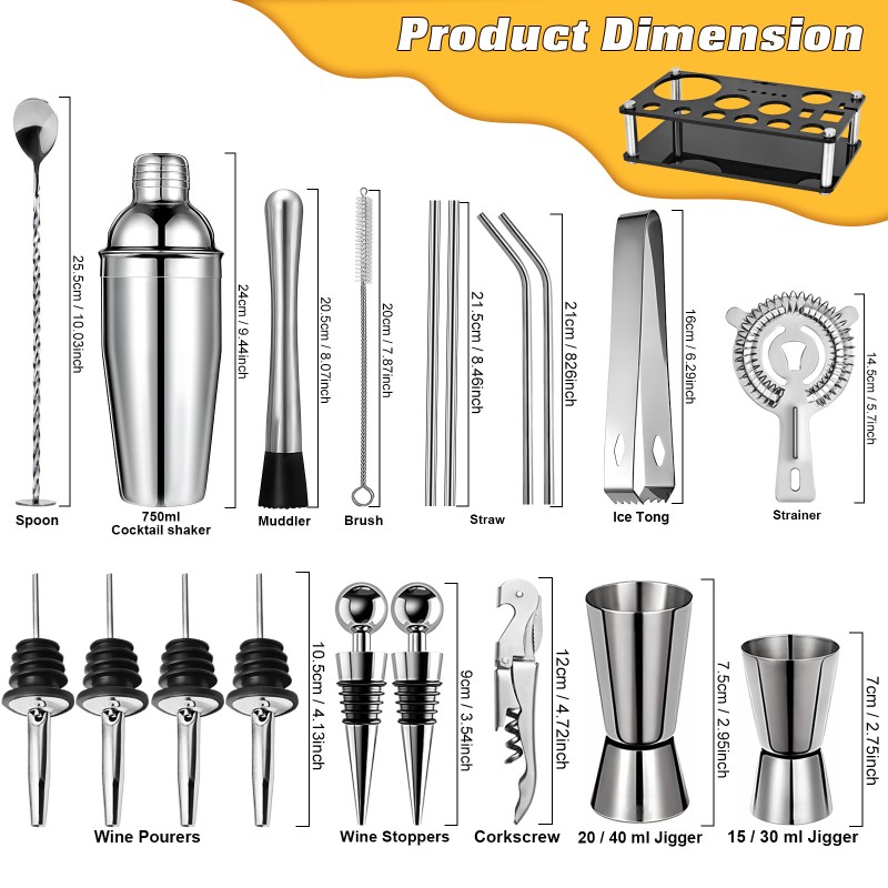 Cocktail Shaker Set Manufacturer - Stainless Steel with Bar Tools