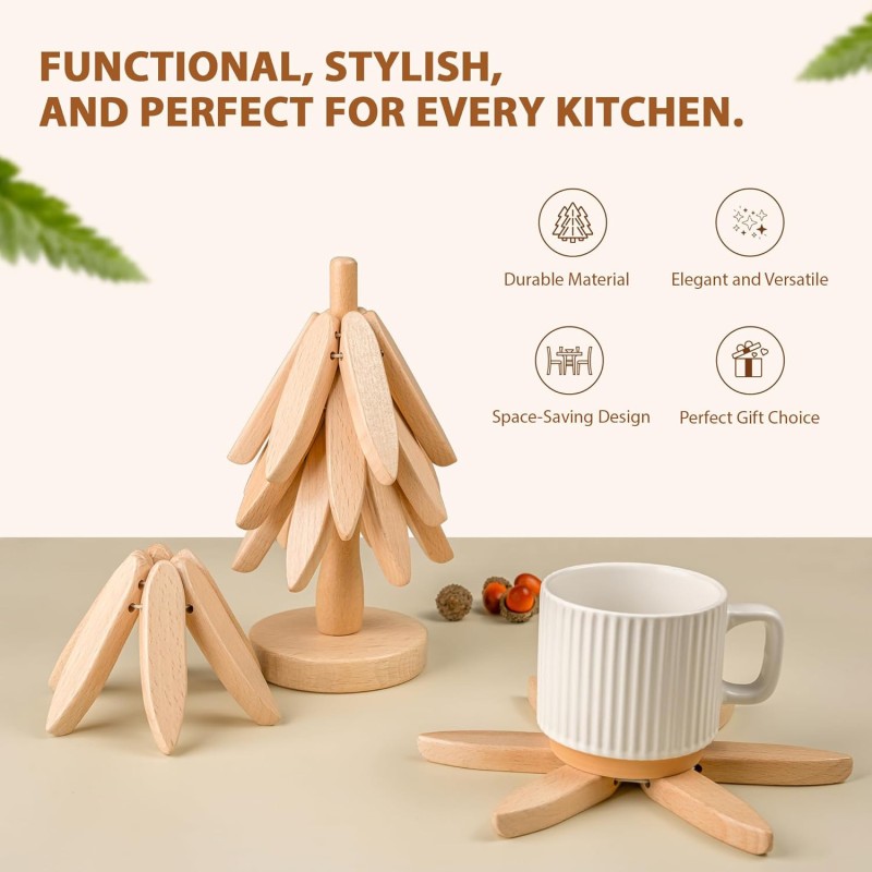 Wooden Trivet Factory - Natural Hardwood Tree Shaped Placemat