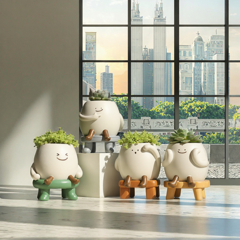 Resin Flower Pot Manufacturer - Cute Smiley Face Succulent Planter