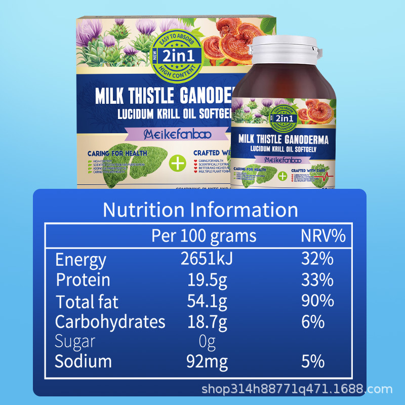 Milk Thistle Reishi Krill Oil Candy Factory - Heart Health Liver Detox Glass Bottle